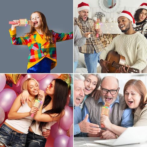 بيترون ميكروفون كاريوكي بلوتوث للبالغين والاطفال مع 4 اصوات سحرية وصدى، ميكروفون لاسلكي ديناميكي محمول لاسلكي قابل لاعادة الشحن مع مكبر صوت، ضوء RGB، وقت عمل 8 ساعات، AUX، TF in Kuwait