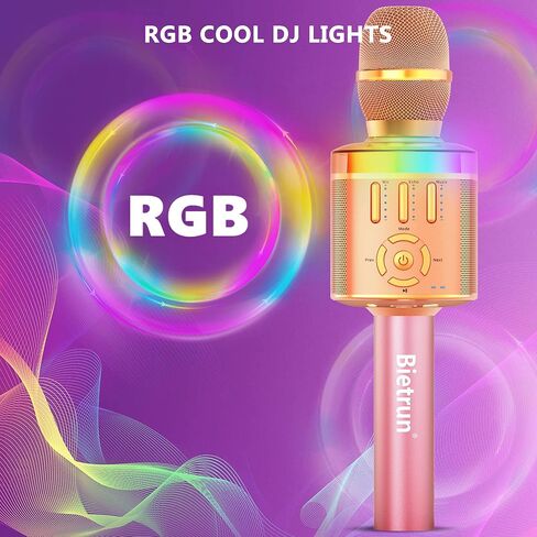 بيترون ميكروفون كاريوكي بلوتوث للبالغين والاطفال مع 4 اصوات سحرية وصدى، ميكروفون لاسلكي ديناميكي محمول لاسلكي قابل لاعادة الشحن مع مكبر صوت، ضوء RGB، وقت عمل 8 ساعات، AUX، TF in Kuwait