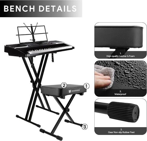 مقعد بيانو من تشاتشازو، مقعد بيانو قابل للتعديل، كرسي بيانو قابل للطي، كرسي بيانو إسفنجي مبطن عالي الكثافة بسمك 2.9 انش مع حامل موسيقي in Kuwait