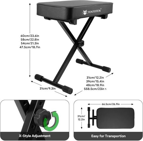 مقعد بيانو من تشاتشازو، مقعد بيانو قابل للتعديل، كرسي بيانو قابل للطي، كرسي بيانو إسفنجي مبطن عالي الكثافة بسمك 2.9 انش مع حامل موسيقي in Kuwait