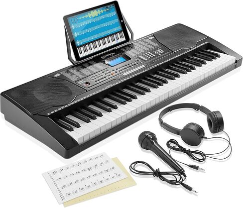 Ashthorpe 61-Key Digital Electronic Keyboard Piano مع مفاتيح كاملة الحجم للمبتدئين، تتضمن سماعات الرأس والميكروفون وملصقات الكلمات الرئيسية in Kuwait