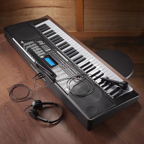 Ashthorpe 61-Key Digital Electronic Keyboard Piano مع مفاتيح كاملة الحجم للمبتدئين، تتضمن سماعات الرأس والميكروفون وملصقات الكلمات الرئيسية in Kuwait