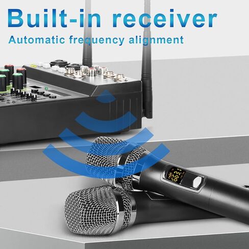 Bomaite BO4-M مجموعة نظام مزج ميكروفون الكاريوكي المحمول، خلاط 4 قنوات مع ميكروفون لاسلكي مزدوج، واجهة USB بلوتوث MP3 في الغناء للتلفزيون الذكي، الكمبيوتر الشخصي، KTV، المسرح المنزلي، مكبر الصوت، مكبر الصوت in Kuwait