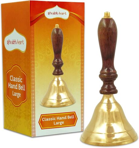 Shubhkart Wooden brass Classic Bell- for Wedding Events Decoration, Food Line, Alarm, Jingles, Ringing, Service Bell (Medium) in Kuwait