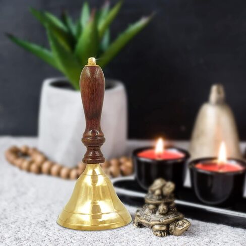 Shubhkart Wooden brass Classic Bell- for Wedding Events Decoration, Food Line, Alarm, Jingles, Ringing, Service Bell (Medium) in Kuwait