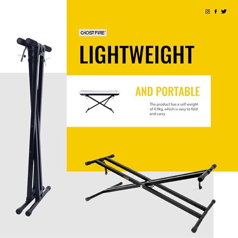 GHOSTFIRE لوحة مفاتيح هيدروليكية قابلة للتعديل وحامل بيانو عالي التحمل مزدوج X مُجمَّع مسبقًا بزر واحد مع أشرطة قفل، KS-10 حامل X محمول لبيانو كيبورد الكهربائي in Kuwait