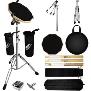AAGUT Drum Practice Pad Kit with Snare Drum Stand Set for Beginner, 12" Double Sided Silent Drum Mat with Drum Sticks, Kids Adults Practice Pad for Drumming, Black in Kuwait