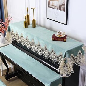 BENVOL European-Style Piano Cover,Italian Velvet,European Lace,Set - Premium Dust and Waterproof Protection, Piano Top Cover -85 x 225(CM) & Piano Keyboard Cover 30 x 200(CM),(Turquoise Green). in Kuwait