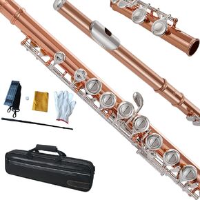 KAYATA C Flute -Rose Gold Flute,Silver Plated Keys and Lip Plate,Beginner Closed Hole Flute,Deluxe Lightweight Canvas Case,Shoulder Strap,Cleaning Cloth, Joint Grease Gloves