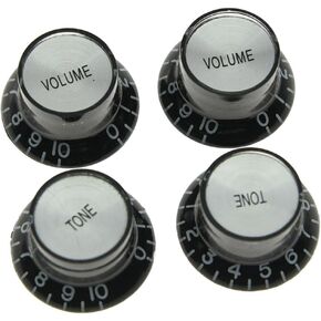Dopro Set of 4 LP Guitar Reflector Knobs Black with Chrome Cap Top Hat Knobs For SG Epiphone Les Paul