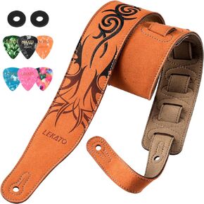 LEKATO Suede Guitar Strap with 2.3″ Wide Soft Suede Bass Guitar Straps for Electric Bass Acoustic Guitar Adjustable Length from 35″ to 51″ Bass Guitar Strap with Pick Holder, Black Sunflower