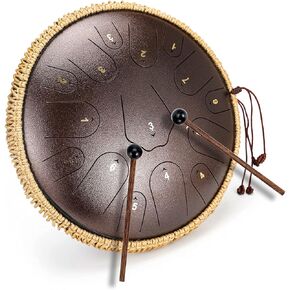 Steel Tongue Drum -ChunFeng 14 Inches 15 Notes Handpan Healing Drum, Gift For All Ages,Pure Sound Quality,With Drum Mallets, Carry Bag, Music Book, C-Key (Bronze)