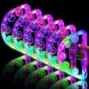 6 Pieces Large Size Light up Tambourines Glow Tambourines Toys for Adults with Disabled Tambourines for Adults Led Tambourine for Teens and Adults Party Toys, Random Color in Saudi Arabia