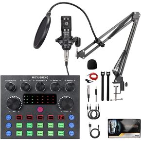 مجموعة معدات تسجيل ستوديو من ميكيوشنج، واجهة صوتية مع ميكروفون بث استوديو الكل في واحد، مثالية للتسجيل والالعاب المباشرة والبث مع الكمبيوتر والهاتف الذكي in Kuwait