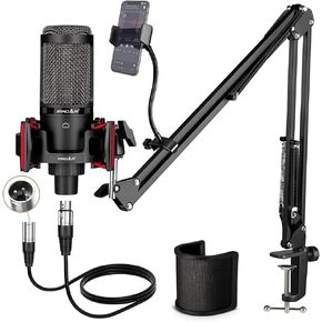 Condenser Microphone XLR,Professional Studio Recording Microphone for Computer PC,Cardioid Podcast Mic Kit with Boom Arm,Gaming Microphone for Streaming,ASMR,Singing,Voice Over,Vocal,YouTube,Zoom