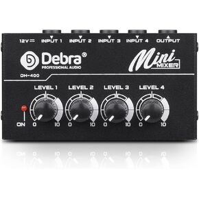 D Debra Audio Mixer DH-400 4-Channel Line Mixer, Ultra Low-Noise Mini Mixer for Microphones, Guitars, Bass, Keyboards, and Stage Sub Mixing (silver) in Kuwait