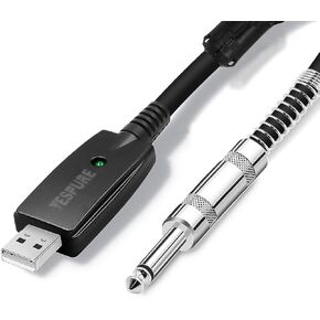YESPURE USB Guitar Cable 10Ft,USB Guitar Interface Male to 6.35mm 1/4 inch Gold-Plated TS Mono Plug,Nylon Braid Recording Cable Compatible with Windows Mac OS for Guitar,Bass,Microphones,and More