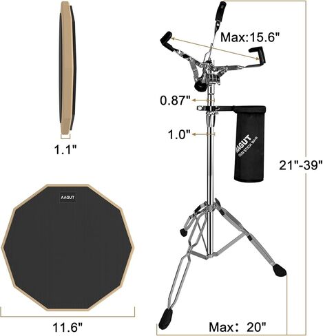 ايجوت مجموعة وسادة تدريب الطبل مع حامل طبل كمين للمبتدئين، بساط طبول صامت مزدوج الجوانب مقاس 12 انش مع عصي طبل، وسادة تدريب للاطفال والكبار على الطبل، اسود in Kuwait