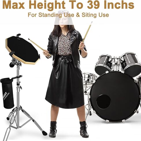 ايجوت مجموعة وسادة تدريب الطبل مع حامل طبل كمين للمبتدئين، بساط طبول صامت مزدوج الجوانب مقاس 12 انش مع عصي طبل، وسادة تدريب للاطفال والكبار على الطبل، اسود in Kuwait