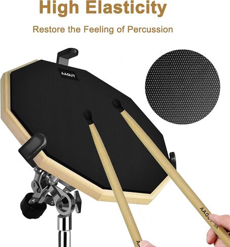 ايجوت مجموعة وسادة تدريب الطبل مع حامل طبل كمين للمبتدئين، بساط طبول صامت مزدوج الجوانب مقاس 12 انش مع عصي طبل، وسادة تدريب للاطفال والكبار على الطبل، اسود in Kuwait