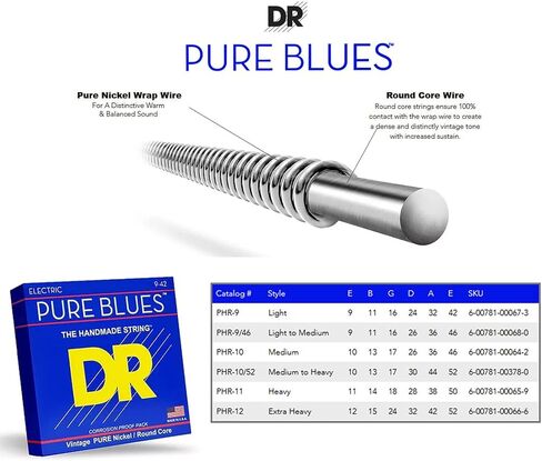 DR Strings Pure Blues Pure Nickel Wrap Round Core 11-50 & Rare - Phosphor Bronze AcousticHex Core 12-54 in Saudi Arabia