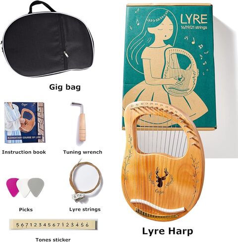 Lv Pets Lyre Harp 16 خيط معدني ماهوغاني مع حقيبة غير، نمط المانجو هدايا للهواة والمبتدئين (الخشب الطبيعي) in Kuwait