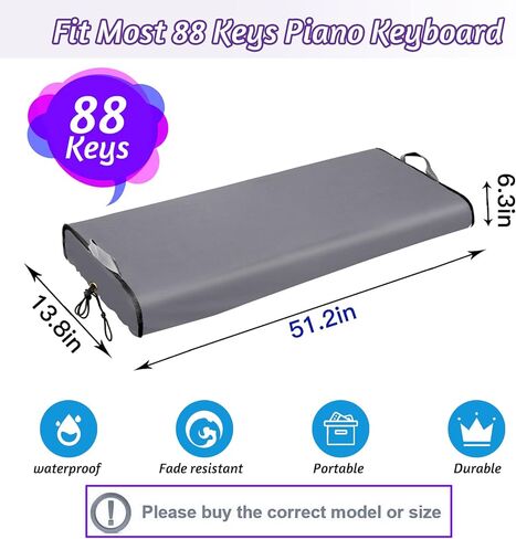 غطاء لوحة مفاتيح البيانو 61 مفتاحًا - حامل موسيقي بسحاب يفتح بسُمك مقاوم للماء وغطاء بيانو رقمي متين لـ 61 مفتاحًا مع مقابض ورباط قابل للتعديل للبيانو الكهربائي الرقمي in Kuwait
