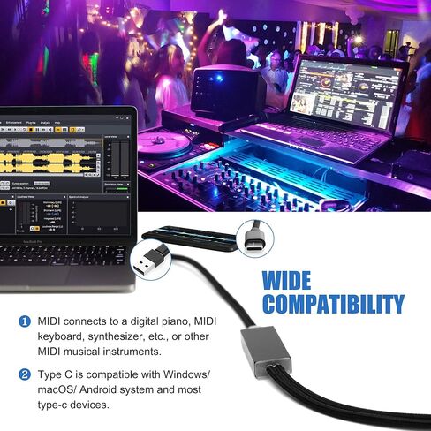 محول كيبل ميدي من ميدي الى USB/USB C مع مدخل ومخرج توصيل مع كيبورد / بيانو / مركب للتحرير والتسجيل مع ويندوز واندرويد وماك او اس واندرويد ومعظم الاجهزة من النوع سي in Saudi Arabia