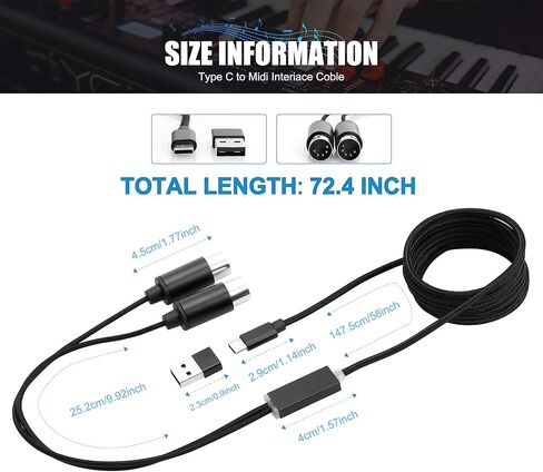 محول كيبل ميدي من ميدي الى USB/USB C مع مدخل ومخرج توصيل مع كيبورد / بيانو / مركب للتحرير والتسجيل مع ويندوز واندرويد وماك او اس واندرويد ومعظم الاجهزة من النوع سي in Saudi Arabia