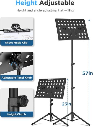 بيترون حامل موسيقى معدني محمول مع حقيبة حمل وارتفاع وزاوية قابلة للتعديل وحامل كتب موسيقية قابل للطي ومشبك ورقة موسيقية للكمان وعازفي الجيتار والفرقة الموسيقية in Kuwait