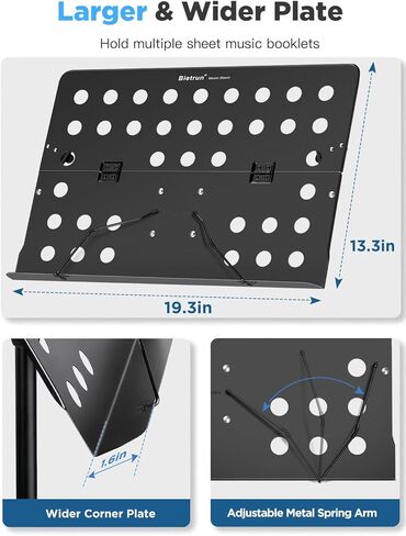 بيترون حامل موسيقى معدني محمول مع حقيبة حمل وارتفاع وزاوية قابلة للتعديل وحامل كتب موسيقية قابل للطي ومشبك ورقة موسيقية للكمان وعازفي الجيتار والفرقة الموسيقية in Kuwait