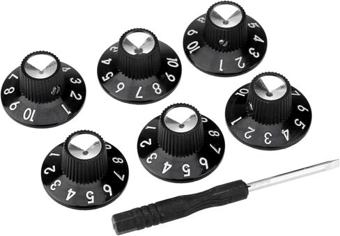 Musiclily Pro Inch Size Guitar Witch Hat Knobs Vintage Skirted Amp Knobs with Set Screw for Fender Amplifier Effect Pedal, Black (Set of 6) in Saudi Arabia