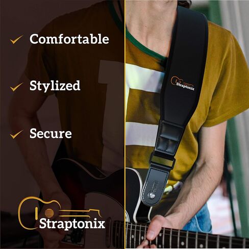 Guitar Strap Kit | Ultra Comfy Electric, Bass, Acoustic Guitar Strap - Soft & Durable Neoprene Guitar Strap w/ 2 Strap Retainers, Strap Button & 5 Guitar Pick Set - Adjustable Strap for Musicians in Saudi Arabia