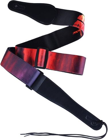 حزام جيتار للصوتيات - حزام كلاسيكي للجيتار الكلاسيكي والكهربائي حزام قطن بوليستر ناعم قابل للتعديل مع ريشة جيتار مجانية (صن سيت) in Kuwait