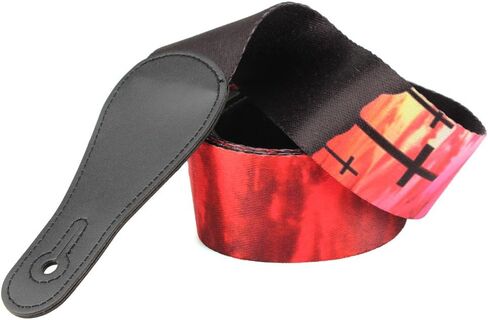 حزام جيتار للصوتيات - حزام كلاسيكي للجيتار الكلاسيكي والكهربائي حزام قطن بوليستر ناعم قابل للتعديل مع ريشة جيتار مجانية (صن سيت) in Kuwait