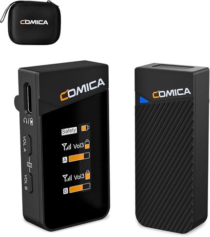 نظام ميكروفون Comica Vimo C3 اللاسلكي Lavalier، مع إلغاء الضوضاء، وضع الأمان، حقيبة شحن تدوم 20 ساعة، ميكروفون لاسلكي مدمج لكاميرات DSLR/iPhone/Vlogging/البث المباشر in Kuwait