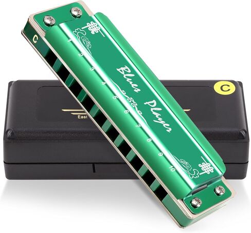 East top Upgrade Diatonic Blues Harmonica Key of C, 10 Hole Diatonic Blues Harp Mouth Organ Harmonica, Advanced PR020 Harmonicas For Adults, Professionals and Students(Blue) in Kuwait