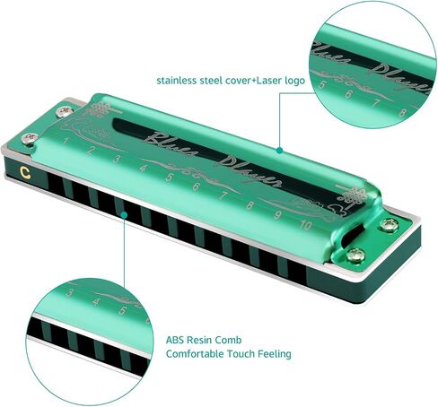 East top Upgrade Diatonic Blues Harmonica Key of C, 10 Hole Diatonic Blues Harp Mouth Organ Harmonica, Advanced PR020 Harmonicas For Adults, Professionals and Students(Blue) in Kuwait