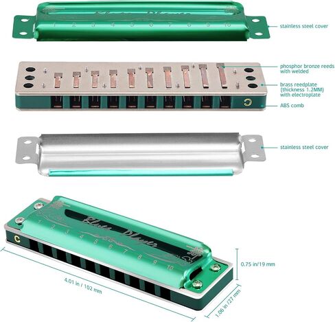 East top Upgrade Diatonic Blues Harmonica Key of C, 10 Hole Diatonic Blues Harp Mouth Organ Harmonica, Advanced PR020 Harmonicas For Adults, Professionals and Students(Blue) in Kuwait