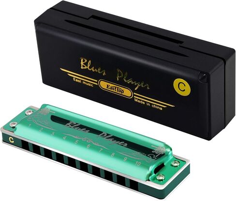 East top Upgrade Diatonic Blues Harmonica Key of C, 10 Hole Diatonic Blues Harp Mouth Organ Harmonica, Advanced PR020 Harmonicas For Adults, Professionals and Students(Blue) in Kuwait