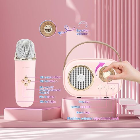 Mini Karaoke Machine for Kids,Portable Bluetooth Speaker with 2 Wireless Microphone,Toys for Girls Boys Gifts,Retro Speaker Set Stereo Sound Enhanced Bass for Home Party Birthday (Green) in Kuwait