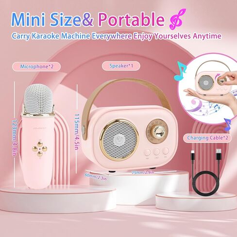 Mini Karaoke Machine for Kids,Portable Bluetooth Speaker with 2 Wireless Microphone,Toys for Girls Boys Gifts,Retro Speaker Set Stereo Sound Enhanced Bass for Home Party Birthday (Green) in Kuwait