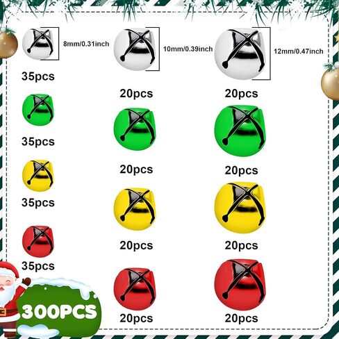 Christmas Tree Decoration-Small Jingle Bells, 300Pcs Colorful Craft Bells Christmas Bells Bulk, Christmas Tree Ornaments for Christmas Home Festival Decorations DIY Project in Saudi Arabia