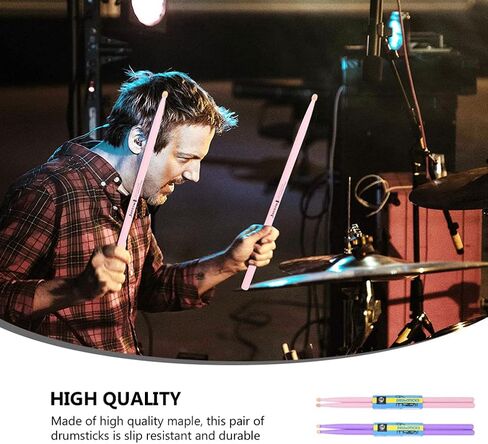 MILISTEN 2 Pairs Wood Drumsticks Maple Wood Tip Drumsticks Professional Natural Mallets Musical Hammer for Kids Adults Drummers Beginners 5A Pink Purple in Saudi Arabia