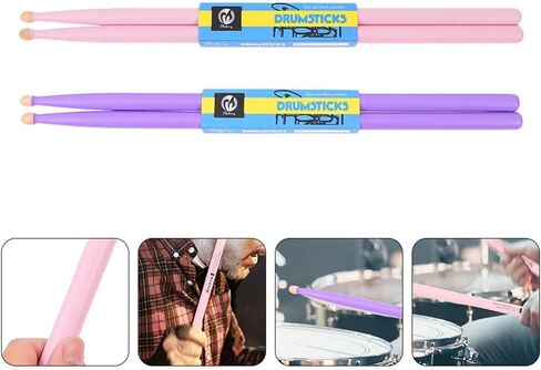 MILISTEN 2 Pairs Wood Drumsticks Maple Wood Tip Drumsticks Professional Natural Mallets Musical Hammer for Kids Adults Drummers Beginners 5A Pink Purple in Saudi Arabia