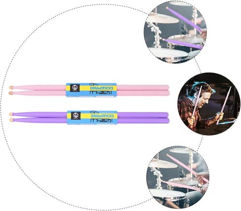MILISTEN 2 Pairs Wood Drumsticks Maple Wood Tip Drumsticks Professional Natural Mallets Musical Hammer for Kids Adults Drummers Beginners 5A Pink Purple in Saudi Arabia