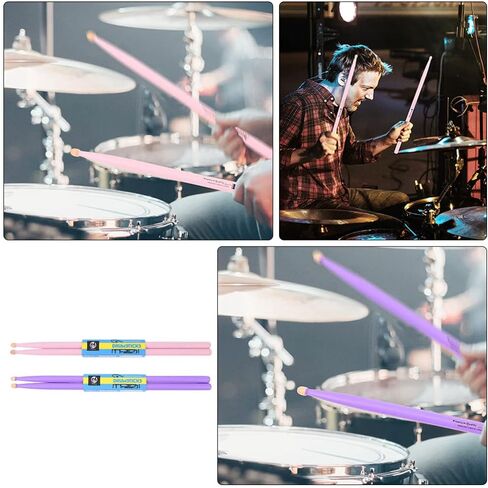 MILISTEN 2 Pairs Wood Drumsticks Maple Wood Tip Drumsticks Professional Natural Mallets Musical Hammer for Kids Adults Drummers Beginners 5A Pink Purple in Saudi Arabia