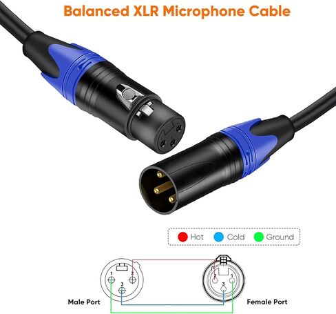 كابل ميكروفون متوازن من TOYAYAYO Standard XLR ذكر إلى أنثى، متين ومرن، عازل للضوضاء - 4 أقدام، أسود in Kuwait