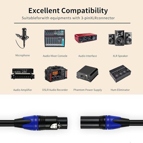 كابل ميكروفون متوازن من TOYAYAYO Standard XLR ذكر إلى أنثى، متين ومرن، عازل للضوضاء - 4 أقدام، أسود in Kuwait