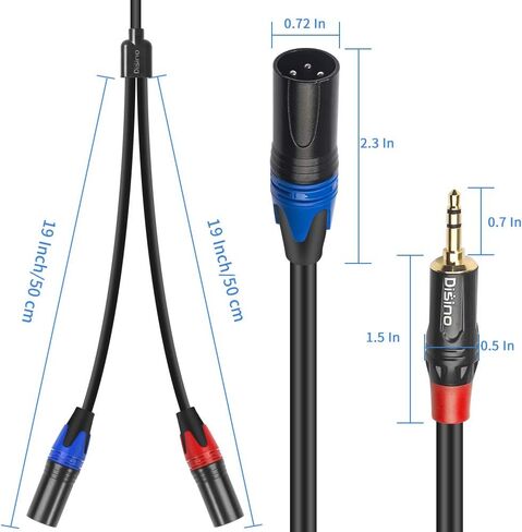 1/8 Inch to Dual XLR Male Y-Splitter Cable,Unbalanced 3.5mm Mini Jack TRS Stereo Aux to Double Male XLR Adapter Interconnect Breakout Patch Cord - 3.3 Feet/1 Meter in Kuwait